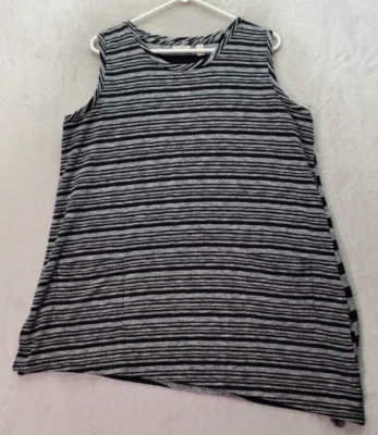 Camiseta sin mangas LOGO by Lori Goldstein para mujer XL gris negra a rayas cuello redondo bolsillos abertura Foto 1 de 4