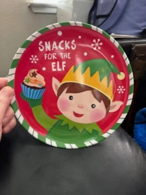 Regent Snack For The Elf 8" Plastic Christmas Dessert Plate Party Tableware New! - Image 1 of 2