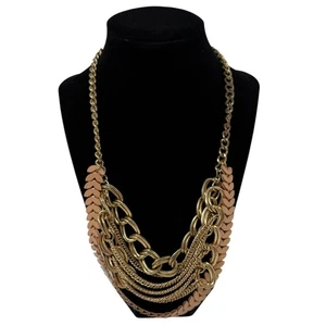 Mika Gold Tone Layered Statement Necklace Fashion Jewelry 22 Inch - Picture 1 of 9
