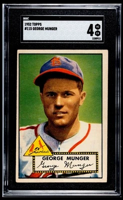 1952 Topps #115 GEORGE MUNGER St. Louis Cardinals Red Back SGC 4 VG-EX - Image 1 of 2