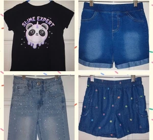 Girls Bundle Denim Jeans & 2 Shorts & Shirt Sizes 7&8 Cute Set 4 Pieces Used - Picture 1 of 15