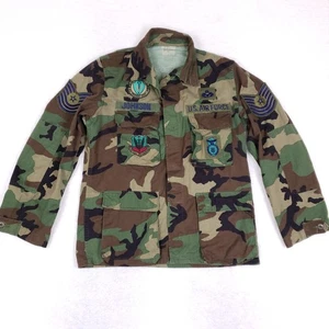 Vintage US Air Force Woodland Camo Jacket Medium Regular Military Surplus Patche - Picture 1 of 12