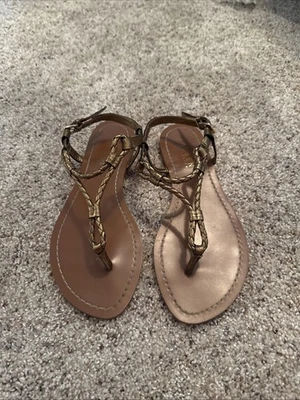 Sandalia Ralph Lauren Mujer Tanga Hebilla Dorado Bronce Talla 6 Foto 1 de 3