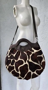 Bolso Bandolera Hobo Marco Buggiani Pelo de Becerro Estampado de Jirafa Grande Hecho en Italia - Imagen 1 de 6