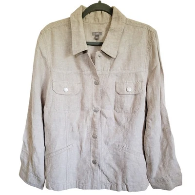 J. Jill Linen Button Front Light Jacket Womens Large Pocketed Heavy Shirt - Image 1 of 4