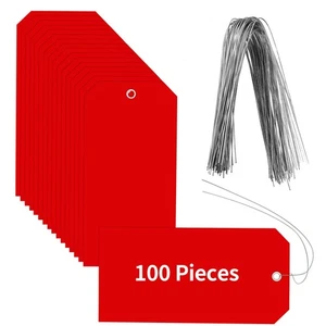 100 Pieces 4 3/4" x 2 3/8" Plastic Shipping Tags with Wire Red Waterproof Tag... - Picture 1 of 8
