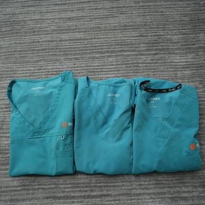 Jockey Dignity 健康磨砂上衣女式蓝色医疗衬衫 3 件装大号 — 第 1/4 张图片