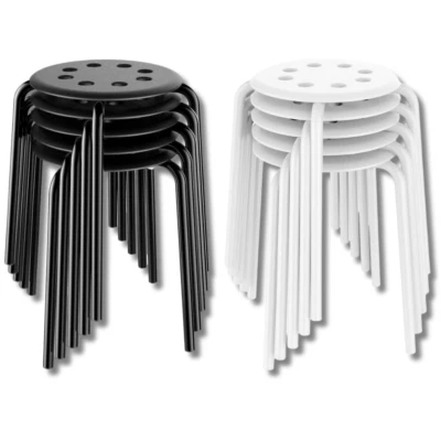 1x-5x Commercial Plastic Stackable Stools Metal Leg Round Top Backless Bar Stool - Image 1 of 4