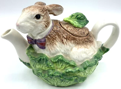 Easter Rabbit Bunny Cabbage Miniature Teapot Noritake Vintage Childs Small Set - Image 1 of 4