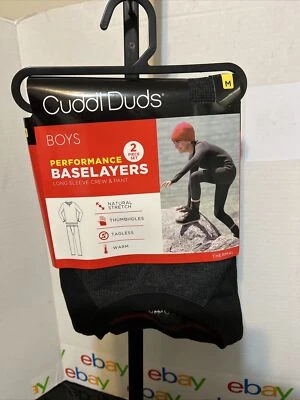 Juego de Capa Base Cuddl Duds Boys MEDIO Rendimiento Manga L Crew/Pantalones Negro- NUEVO Foto 1 de 4