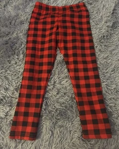 Carters Kids 7/7A Youth Red And Black Plaid Pants Kids -fleece Lined Leggings - Picture 1 of 5