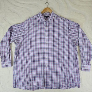 Tommy Hilfiger Big Grand Dress Shirt Mens 18.5 34-35 Blue / Purple Plaid Cotton - Picture 1 of 10