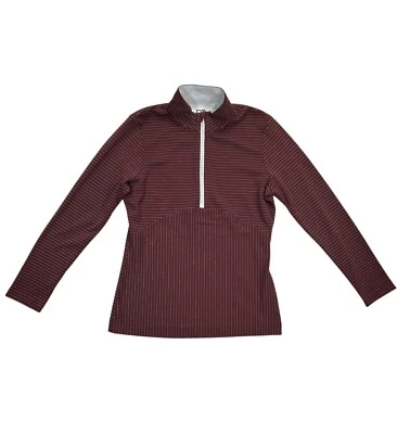 Pullover Cutter & Buck para mujer mediano granate blanco rayas cuarto cremallera CB DryTec Foto 1 de 4