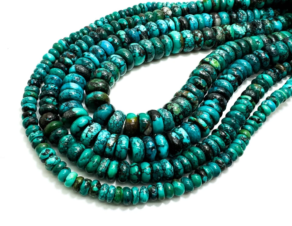 Genuine Natural Turquoise Polished Smooth Rondelle Gemstone Beads - PGS396 - Image 1 of 3
