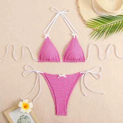 Mujeres Sexy Bikini Brasileño Moño Traje de Baño Punto Traje de Baño Cuerda Trajes de Baño Foto 1 de 4