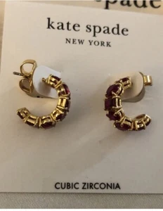 Kate Spade Gold Tone & Red Cubic Zirconia Candy Shop C-Hoop Earrings NWT - Picture 1 of 12