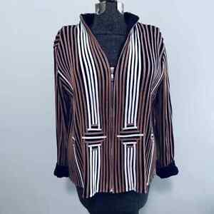 Chico's travelers faux leather striped full zip jacket