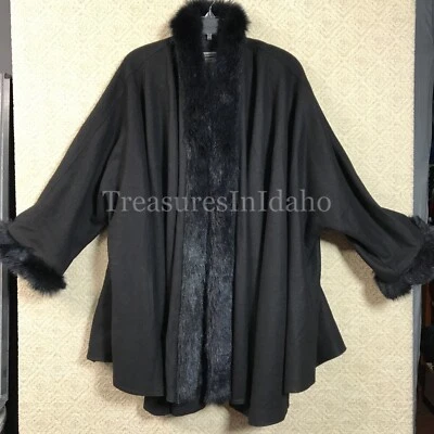 Abrigo largo de lana Marvin Richards negro talla 2x con ribete de piel elegante y limpio Foto 1 de 4