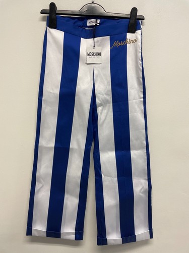 PANTALONE MOSCHINO TEEN A RIGHE BLU BIANCO TAGLIA 10 ANNI NUOVO CON ETICHETTE 9341