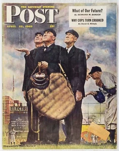 APRIL 23 1949 3 Umpires NORMAN ROCKWELL SATURDAY EVENING POST FULL MAG M516 - Picture 1 of 23