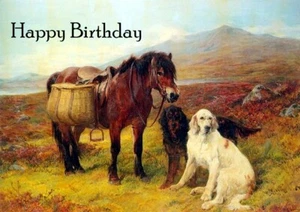 GORDON SETTER ENGLISH SETTER & HORSE DOG BIRTHDAY GREETINGS NOTE CARD - Picture 1 of 1
