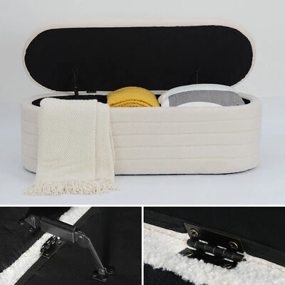 45.5" Upholstered Storage Ottoman Bedroom Teddy Velvet Bench End of Bed Stool US - Image 1 of 4