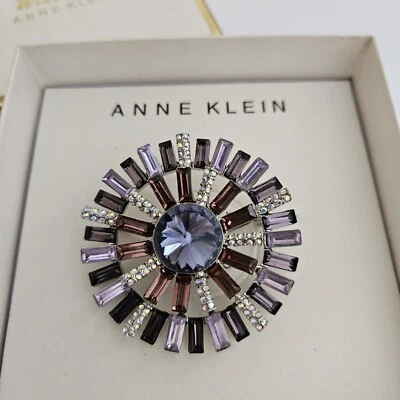Anne Klein Brooch Purple Rhinestones New In Box - Image 1 of 4