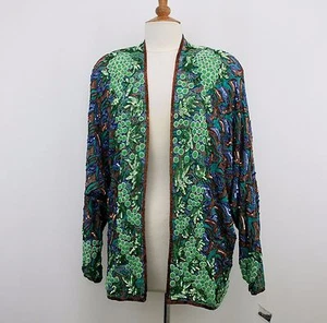 Jasdee Vintage Jacket Domin Sleeve Hand Work Beading & Hand Print On Silk #5001J - Picture 1 of 3