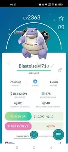 Shiny Blastoise (máximo al nivel 40) (dos movimientos cargados) Pokémon Trade Go - Imagen 1 de 3