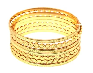 8 Bangles E India Stackable Diamond Cut Bracelet Diameter 2.5" 24K Gold GP GT28 - Picture 1 of 4