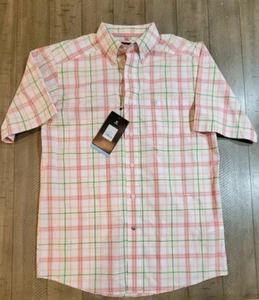 Ariat Pro Series Men's SMALL Short Sleeve Truman Plaid Button Shirt Tea Rose - Picture 1 of 10