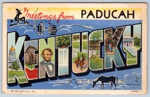 SALUDOS DESDE PADUCAH KENTUCKY VINTAGE CURT TEICH CARTA GRANDE LINO POSTAL - Imagen 1 de 2