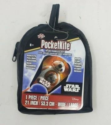 Cometa de bolsillo Star Wars cometa sin marco "BB-8" 21" ancho nailon en bolsa de transporte Foto 1 de 3