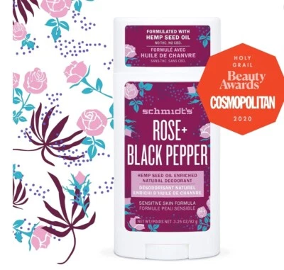 Desodorante natural Schmidts rosa pimenta preta semente de cânhamo tamanho completo esgotado RARO! - Imagem 1 de 4