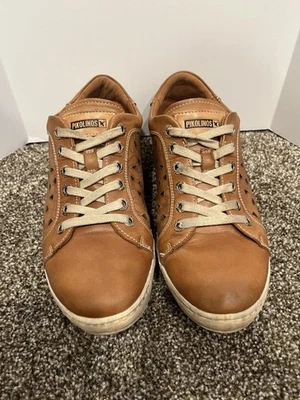 Pikolinos Lagos Brown Leather Floral Lasercut Lace Up Sneakers SZ 37 US 6.5 - Image 1 of 4