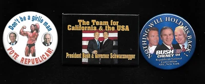 3 different GEORGE W BUSH with ARNOLD SCHWARZNEGGER 2004 buttons - Image 1 of 3