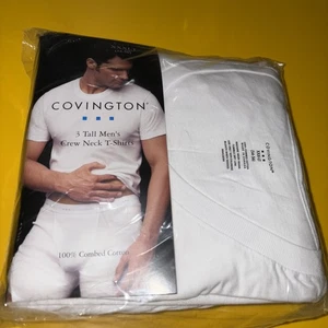 Covington White Pkg of 3 Tall Men’s Crew Neck T-shirts 100% Combed Cotton. New - Picture 1 of 4