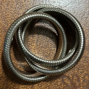 3 Strand Silver Tone Stretch Cuff Bracelet - Picture 1 of 2