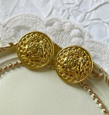 5pcs 20mm Matte gold double lion crest round metal clothing shank buttons sewing - Image 1 of 4