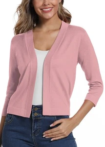 Women'S 3/4 Sleeve Cropped Cardigan Sweater Elegant Shrugs for Women T2K97488 - Picture 1 of 26