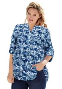 Woman Within Plus Size Rayon 7-Day Three-Quarter Sleeve Tab-Front Tunic - Picture 1 of 50