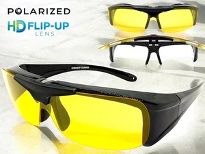 Conduite Jour Ou Nuit Compatible Avec Sur Rx Soleil Lunettes Rabattable HD Jaune - Picture 1 of 9