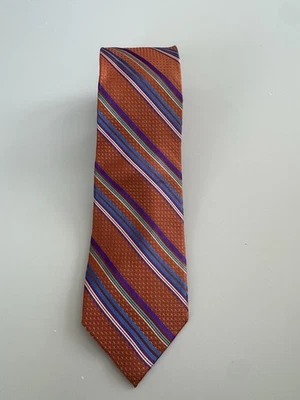 XMI Platinum Yellow Striped Multi-Color Woven Silk Tie 62"XL x 4"W - Image 1 of 3