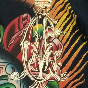 NWT Christian Audigier Beaded Skull Rose Shirt Mens XL Long Sleeve Ed Hardy Rare - Picture 1 of 21