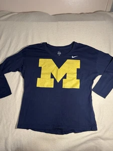 Camiseta para mujer Michigan Wolverines Nike azul manga 3/4 talla grande doble cara - Imagen 1 de 9