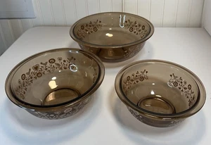Vtg Pyrex Brown Festive Harvest Mixing 3 Bowl Set 322 1L 323 1.5L 325 2.5L READ - Picture 1 of 18