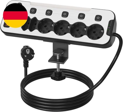 Tischsteckdose Mit USB C, PD20W Schreibtisch Steckdosenleiste Einzeln Schaltbar, - Bild 1 von 4