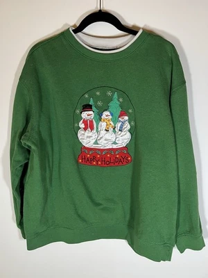 Vintage Años 80 Verde Navidad Bordada 3D Vacaciones Sudadera XL Cuadrada Cómoda Foto 1 de 4