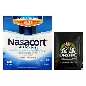Nasacort Allergy 0.57 Oz 24 Hour Nasal Spray 6/26+ - Bonus Dr OTC Wipe - Picture 1 of 2