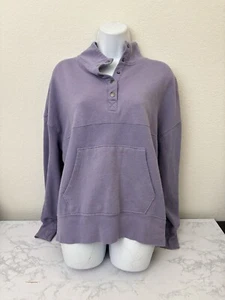 So Lounge Life Pullover Womens M Snap Henley Purple Kangaroo pouch Sweater X1 - Picture 1 of 5